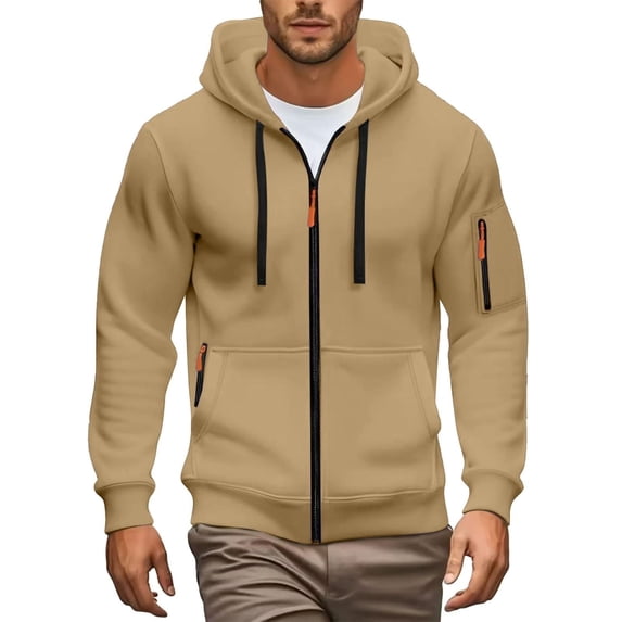 Zip Up Hoodie for Men Fall Lightweight Tapered Long Sleeve Hooded Jacket with Zippered Pocket Solid Color Mens Hoodies