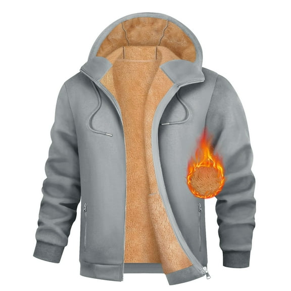 Zip Up Hoodie for Men Fleece Lined Zipper Pullover Long Sleeve Sweatshirt With Pocket for Outdoor Casual Gray S