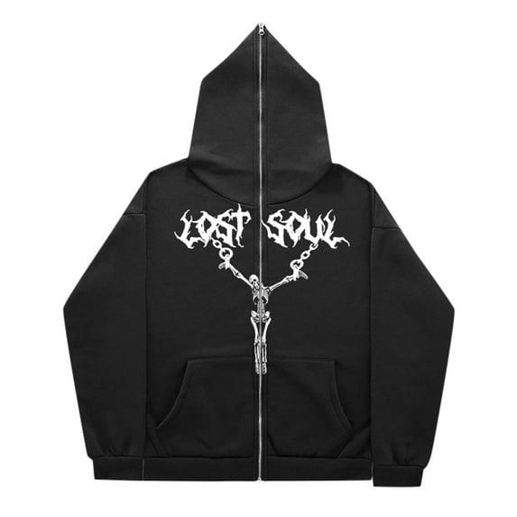 Zip Up Hoodie for Men Halloween Skeleton Print Long Sleeve Hoodie with Pocket Loose Fit Casual Streetwear Graphic Hoodies