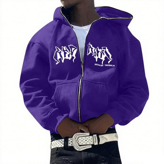 Zip Up Hoodie for Men Versatile Letter Print Long Sleeve Hoodies Streetwear Hooded Jacket Fall Loose Hoodies Men