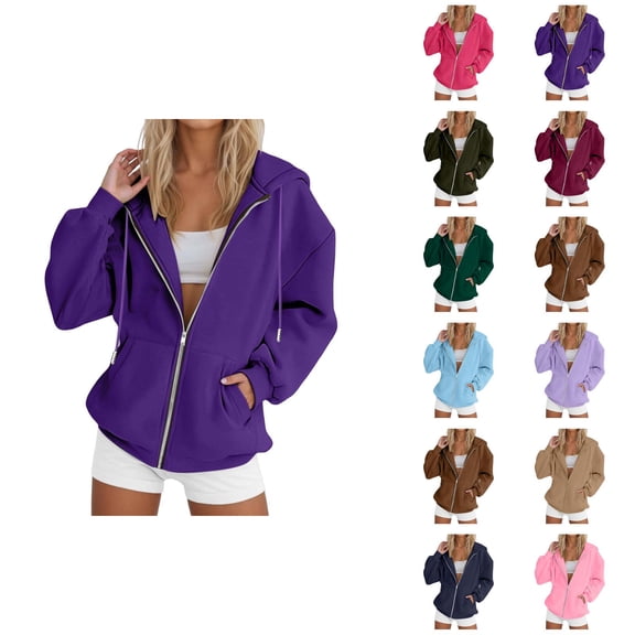 Zip Up Hoodie for Women 2025 Casual Fall Winter Long Sleeve Plain Hooded Sweatshirt with Pockets Jacket Coat