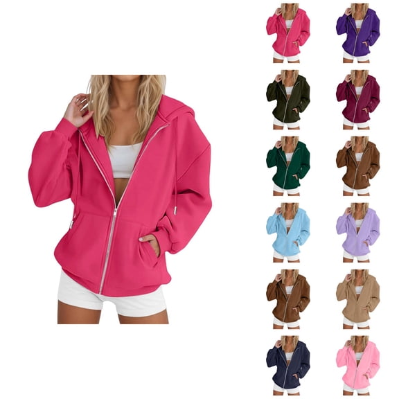 Zip Up Hoodie for Women 2025 Casual Fall Winter Long Sleeve Plain Hooded Sweatshirt with Pockets Jacket Coat