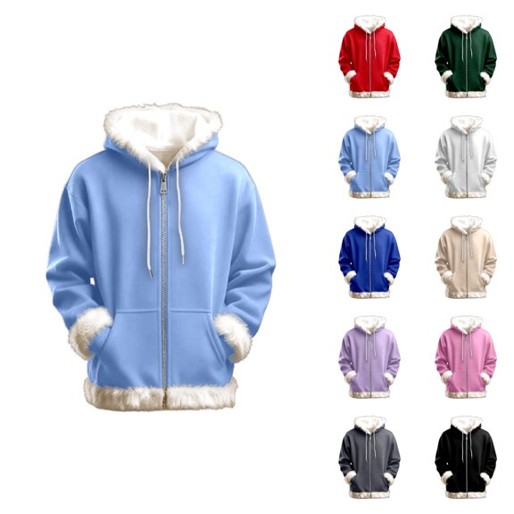 Zip Up Hoodie for Women 2025 Casual Long Sleeve Fur Trim Plain Hooded Sweatshirt with Pockets Jacket Outerwear
