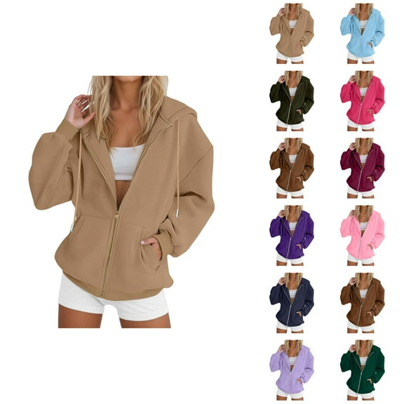 Zip Up Hoodie for Women 2025 Fall Winter Long Sleeve Zipper Hooded Sweatshirt with Pockets Jacket Coat Outerwear