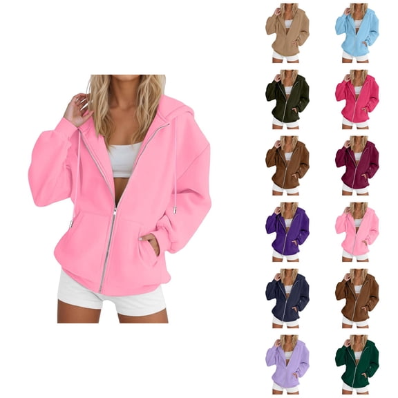 Zip Up Hoodie for Women 2025 Fall Winter Long Sleeve Zipper Hooded Sweatshirt with Pockets Jacket Coat Outerwear