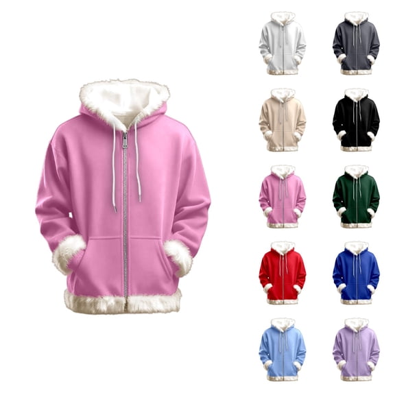 Zip Up Hoodie for Women 2025 Fashion Fall Winter Long Sleeve Fur Trim Plain Hooded Sweatshirt with Pockets Jacket Coat