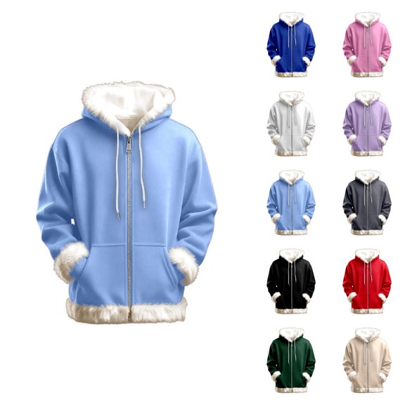 Zip Up Hoodie for Women 2026 Casual Long Sleeve Fur Trim Plain Hooded Sweatshirt with Pockets Jacket Outerwear