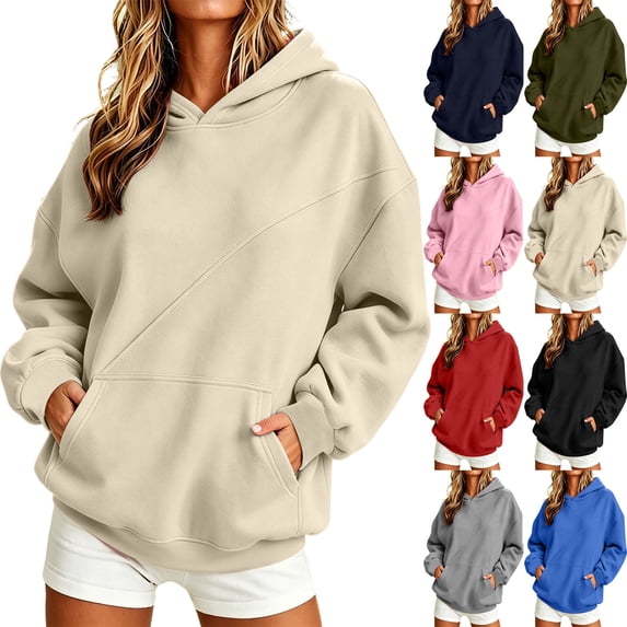 Zip Up Hoodie for Women Cameland Women's Casual Loose Long-Sleeve Hooded Pullover With Paneling Beige,S