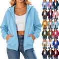 thumbnail image 1 of Zip Up Hoodie for Women Casual Comfortable Solid Full-Zip Long Sleeve Hooded Cozy Fashion Sweatshirts with Pockets, 1 of 8
