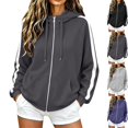thumbnail image 1 of Zip Up Hoodie for Women Long Sleeve Drawstring Oversized Sweatshirt Jacket Side White Stripe Sweatshirts Dark Gray S, 1 of 8