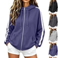 thumbnail image 1 of Zip Up Hoodie for Women Long Sleeve Drawstring Oversized Sweatshirt Jacket Side White Stripe Sweatshirts Navy 2XL, 1 of 8