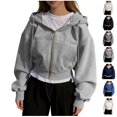 thumbnail image 1 of Zip Up Hoodie for Women Long Sleeve Plain Drawstring Hooded Sweatshirt Solid Color Fall Clothes Y2k Fashion Jackets, 1 of 6