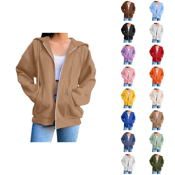 Zip Up Hoodie for Women with Pockets Long Sleeve Basic Cardigan Hooded Sweatshirt Coat Outerwear