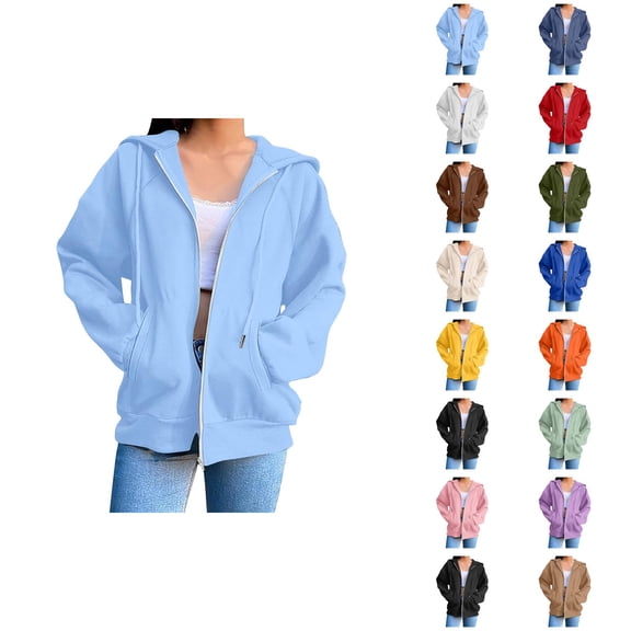 Zip Up Hoodie for Women with Pockets Long Sleeve Basic Full Zipper Hooded Sweatshirt Coat Outerwear