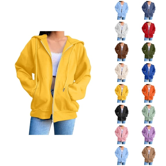 Zip Up Hoodie for Women with Pockets Long Sleeve Basic Full Zipper Hooded Sweatshirt Coat Outerwear