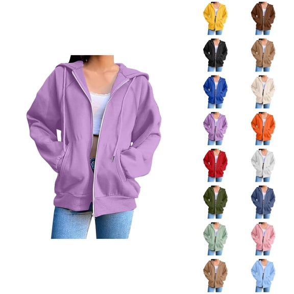 Zip Up Hoodie for Women with Pockets Long Sleeve Basic Full Zipper Sweatshirt Cardigan Coat