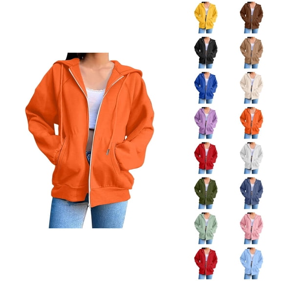 Zip Up Hoodie for Women with Pockets Long Sleeve Basic Full Zipper Sweatshirt Cardigan Coat