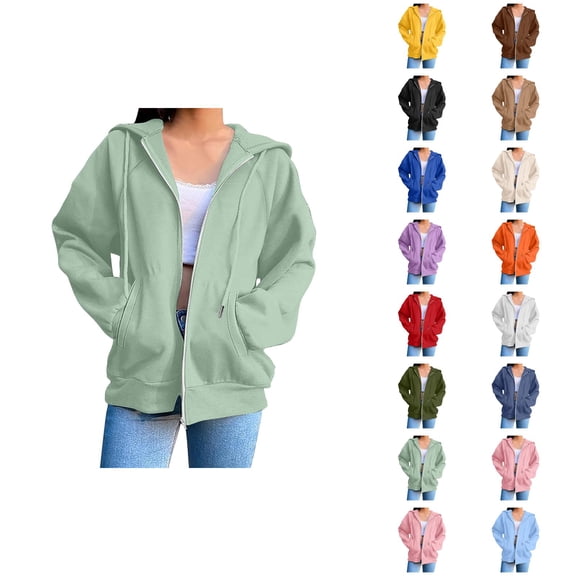 Zip Up Hoodie for Women with Pockets Long Sleeve Basic Full Zipper Sweatshirt Cardigan Coat