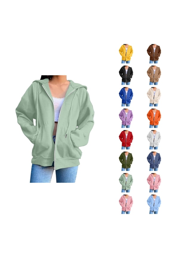 Zip Up Hoodie for Women with Pockets Long Sleeve Basic Full Zipper Sweatshirt Cardigan Coat