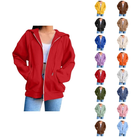 Zip Up Hoodie for Women with Pockets Long Sleeve Basic Full Zipper Sweatshirt Cardigan Coat