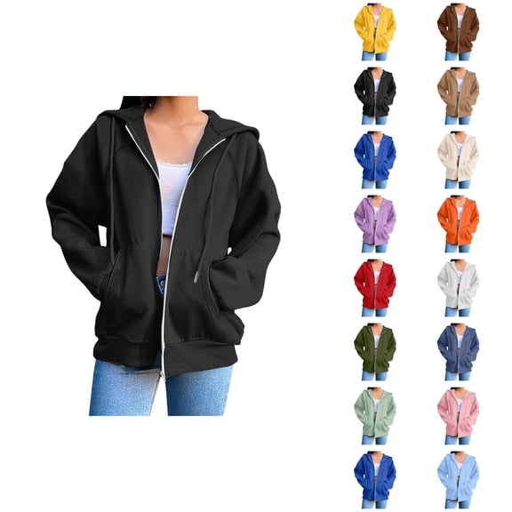 Zip Up Hoodie for Women with Pockets Long Sleeve Basic Full Zipper Sweatshirt Cardigan Coat
