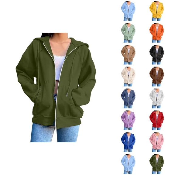 Zip Up Hoodie for Women with Pockets Long Sleeve Basic Zip Up Hooded Sweatshirt Coat Outerwear