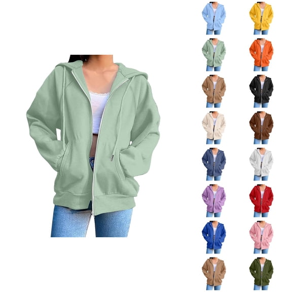 Zip Up Hoodie for Women with Pockets Long Sleeve Basic Zip Up Hooded Sweatshirt Coat Outerwear
