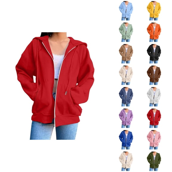 Zip Up Hoodie for Women with Pockets Long Sleeve Basic Zip Up Hooded Sweatshirt Coat Outerwear