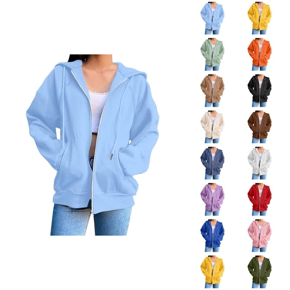 Zip Up Hoodie for Women with Pockets Long Sleeve Basic Zip Up Hooded Sweatshirt Coat Outerwear