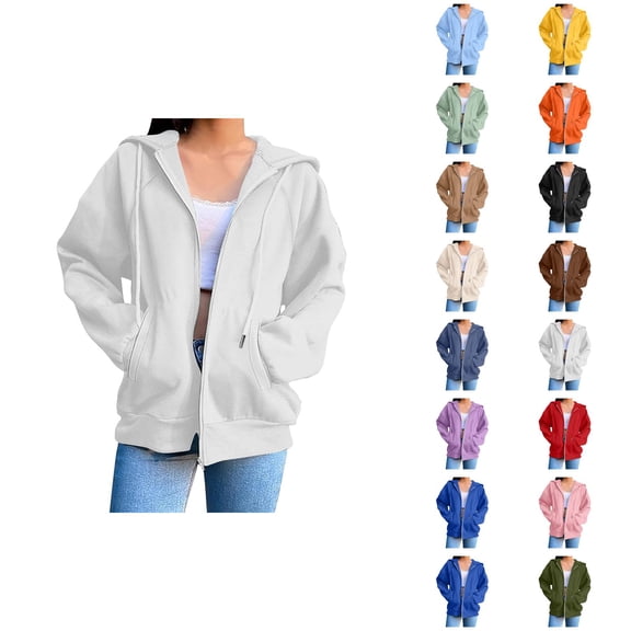 Zip Up Hoodie for Women with Pockets Long Sleeve Basic Zip Up Hooded Sweatshirt Coat Outerwear