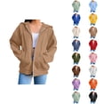 thumbnail image 1 of Zip Up Hoodie for Women with Pockets Long Sleeve Solid Color Cardigan Sweatshirt Jacket Coat, 1 of 7