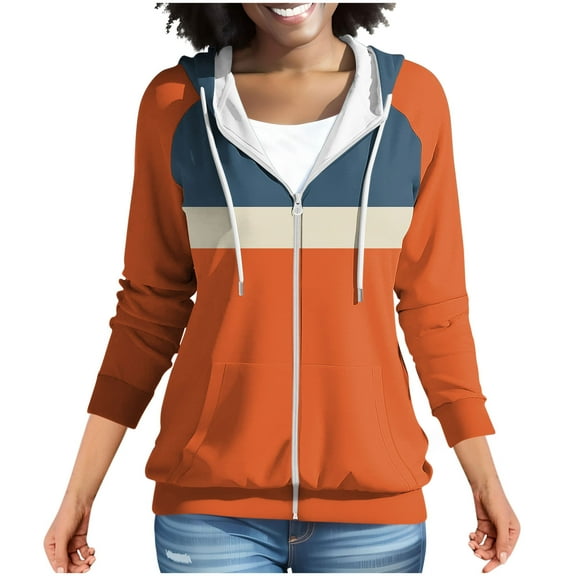 Zip Up Hoodie for Womens Plus Size Fshion Printed Long Sleeve And Leisure Pocket Hooded Sweatshirt Top