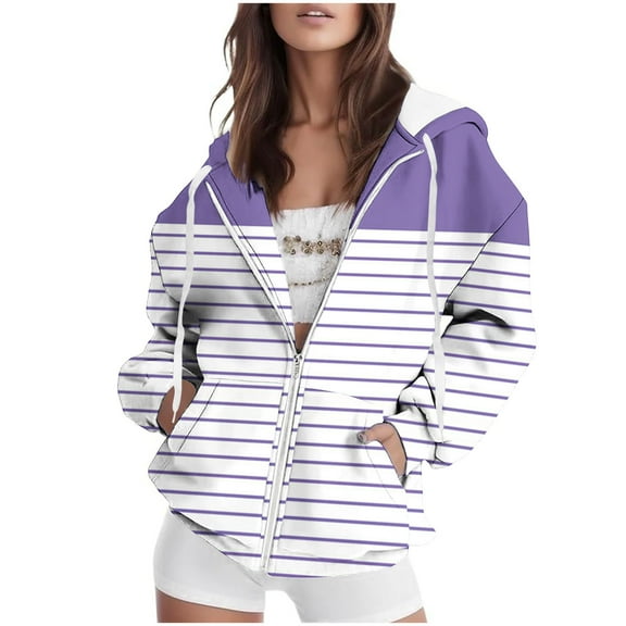 Zip Up Hoodie for Womens Pullover Fashion Plus Size Non Positioning Printed Long Sleeved Regular Sleeve Top Hoodie