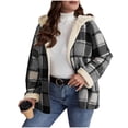 thumbnail image 1 of Zip Up Hoodies Fleece Plaid Jackets Womens Fall Winter Sherpa Lined Thermal Coat Plus Size Checked Warm Jackets, 1 of 7