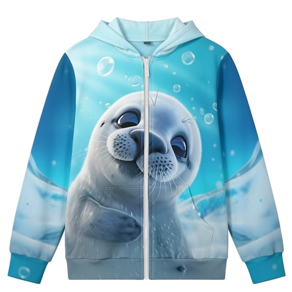 Zip Up Hoodies For Girls - Children Fashionable Casual Printed Long Sleeved Hooded Sweatshirt Top For Girls Daily Wear Campus Outdoor,