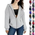 thumbnail image 1 of Zip Up Hoodies For Women Cropped Sweatshirts Fall Fashion Outfits 2025 Y2k Fleece Teen Girls Clothes 06-Light Gray S, 1 of 3
