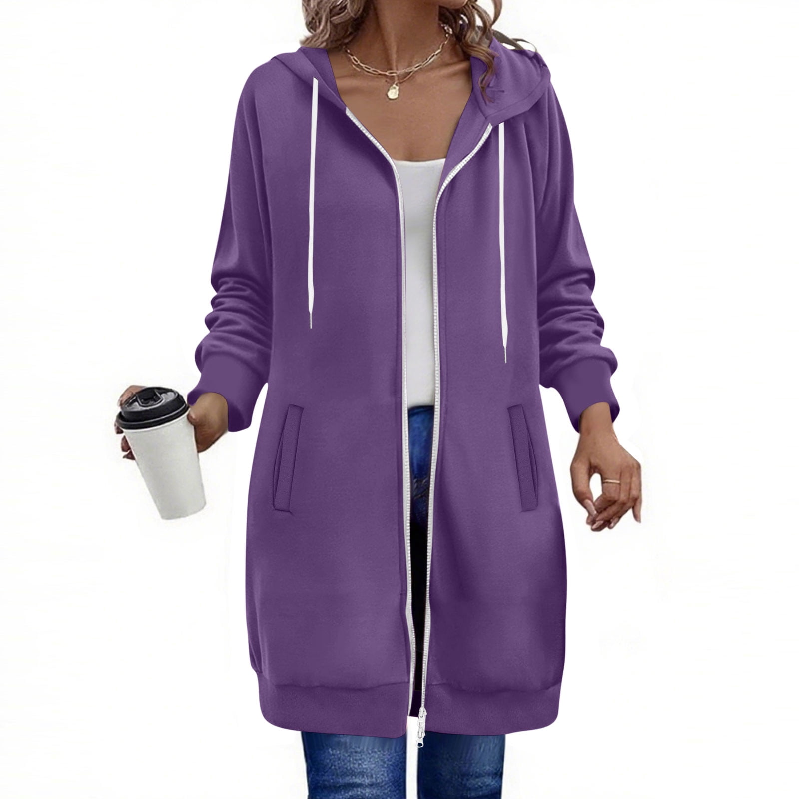 Women's Hooded Sweatshirt - High Elastic, Breathable Casual Zipper Top main image 1