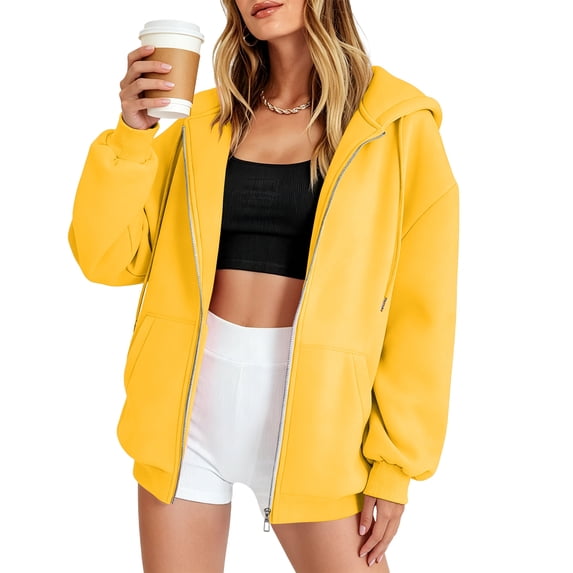 Zip Up Hoodies For Women Y2K Cardigan Sweatshirts Oversized Long Sleeve Tops Fall Fashion Jacket With Pockets