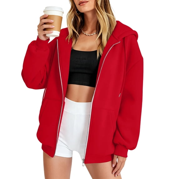 Zip Up Hoodies For Women Y2K Cardigan Sweatshirts Oversized Long Sleeve Tops Fall Fashion Jacket With Pockets