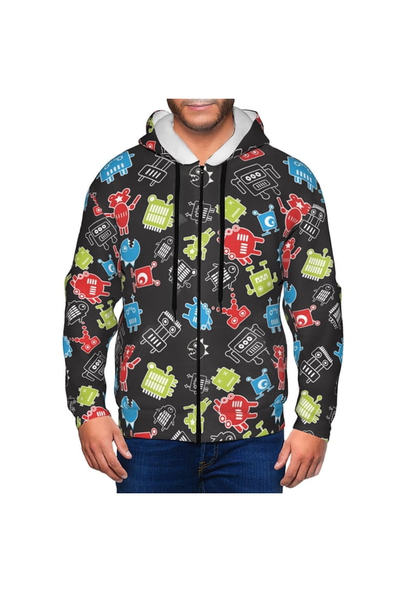 Zip Up Hoodies for Men - Abstract Cartoon Robot Long Sleeve Comfrt Men'S Fashion Hoodies & Sweatshirts, Jackets for Men Hoodies Pullover Clothing Clothes with Pouch
