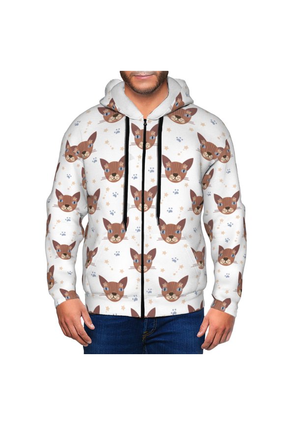 Zip Up Hoodies for Men - Abstract Cute Cat Face Long Sleeve Comfrt Men'S Fashion Hoodies & Sweatshirts, Jackets for Men Hoodies Pullover Clothing Clothes with Pouch