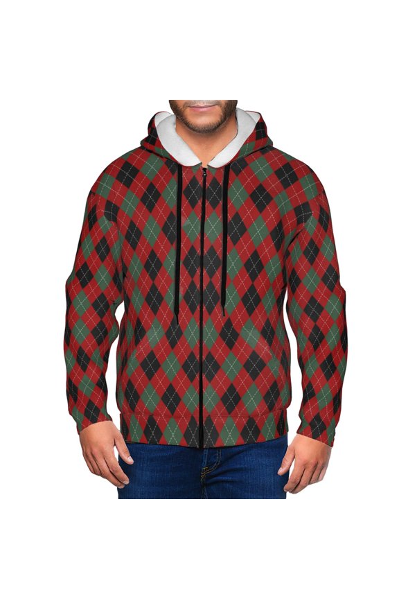 Zip Up Hoodies for Men - Argyle Plaid Long Sleeve Comfrt Men'S Fashion Hoodies & Sweatshirts, Jackets for Men Hoodies Pullover Clothing Clothes with Pouch