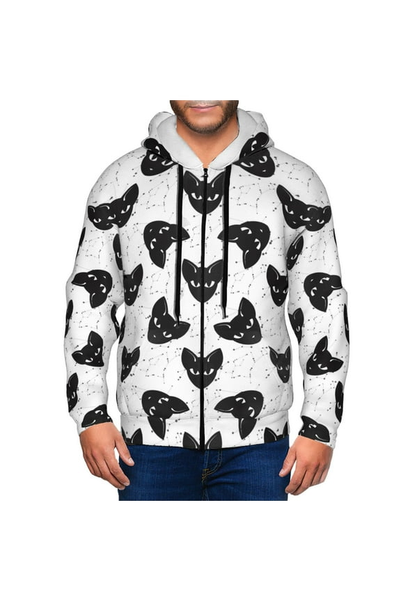 Zip Up Hoodies for Men - Artistic Cat Face Black Long Sleeve Comfrt Men'S Fashion Hoodies & Sweatshirts, Jackets for Men Hoodies Pullover Clothing Clothes with Pouch