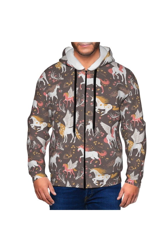 Zip Up Hoodies for Men - Artistic Wings Horse Flower Long Sleeve Comfrt Men'S Fashion Hoodies & Sweatshirts, Jackets for Men Hoodies Pullover Clothing Clothes with Pouch