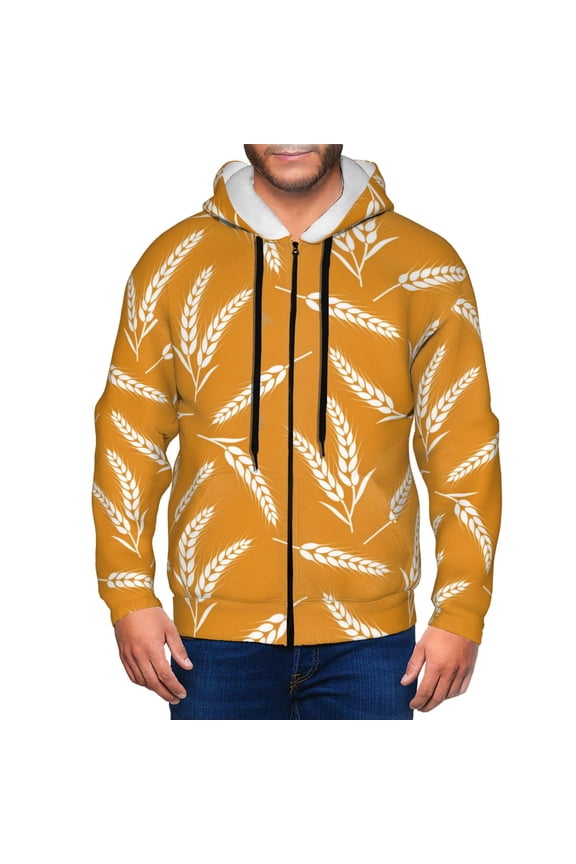 Zip Up Hoodies for Men - Autumn Orange Wheat Long Sleeve Comfrt Men'S Fashion Hoodies & Sweatshirts, Jackets for Men Hoodies Pullover Clothing Clothes with Pouch
