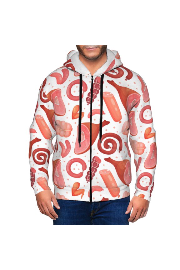 Zip Up Hoodies for Men - Bacon Ham print Long Sleeve Comfrt Men'S Fashion Hoodies & Sweatshirts, Jackets for Men Hoodies Pullover Clothing Clothes with Pouch