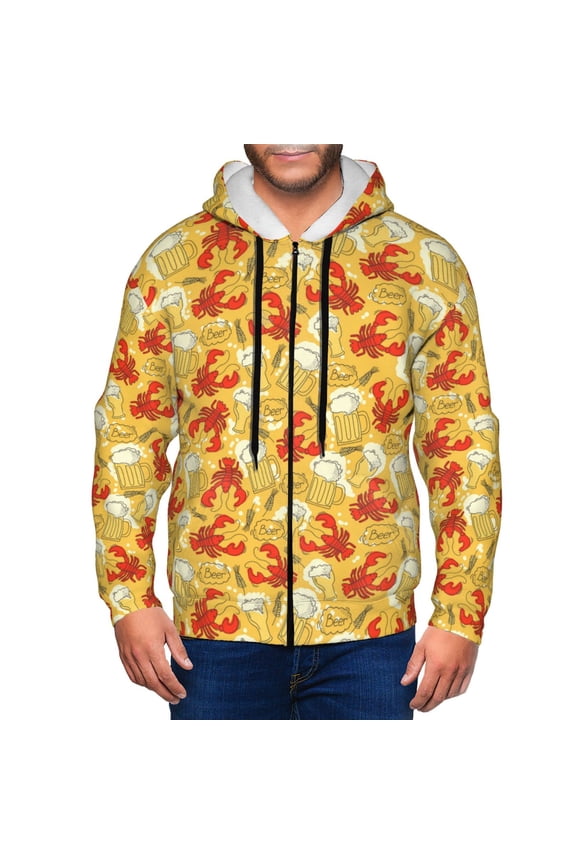 Zip Up Hoodies for Men - Beer And Crawfish Long Sleeve Comfrt Men'S Fashion Hoodies & Sweatshirts, Jackets for Men Hoodies Pullover Clothing Clothes with Pouch