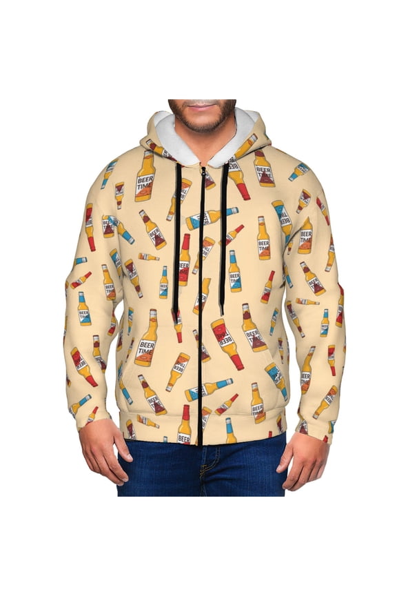 Zip Up Hoodies for Men - Beer Time Long Sleeve Comfrt Men'S Fashion Hoodies & Sweatshirts, Jackets for Men Hoodies Pullover Clothing Clothes with Pouch