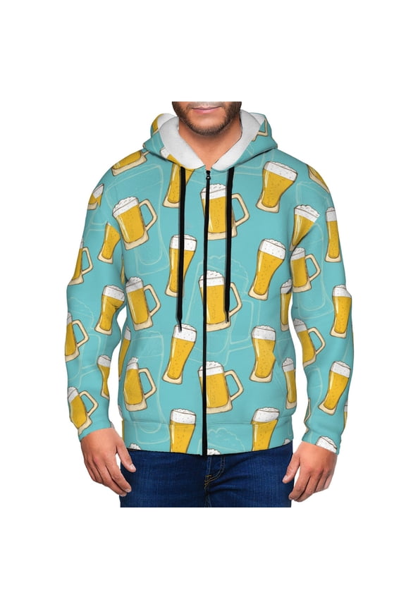 Zip Up Hoodies for Men - Beer print B Long Sleeve Comfrt Men'S Fashion Hoodies & Sweatshirts, Jackets for Men Hoodies Pullover Clothing Clothes with Pouch