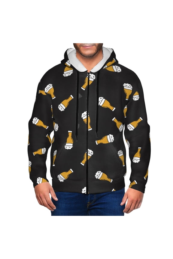 Zip Up Hoodies for Men - Beer print Long Sleeve Comfrt Men'S Fashion Hoodies & Sweatshirts, Jackets for Men Hoodies Pullover Clothing Clothes with Pouch